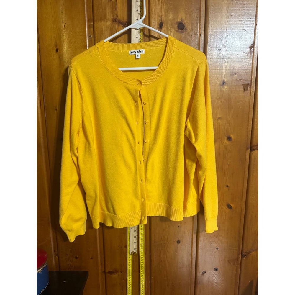 Kathy Ireland Womens Yellow Button Front Cardigan Sweater 2X HS65590X